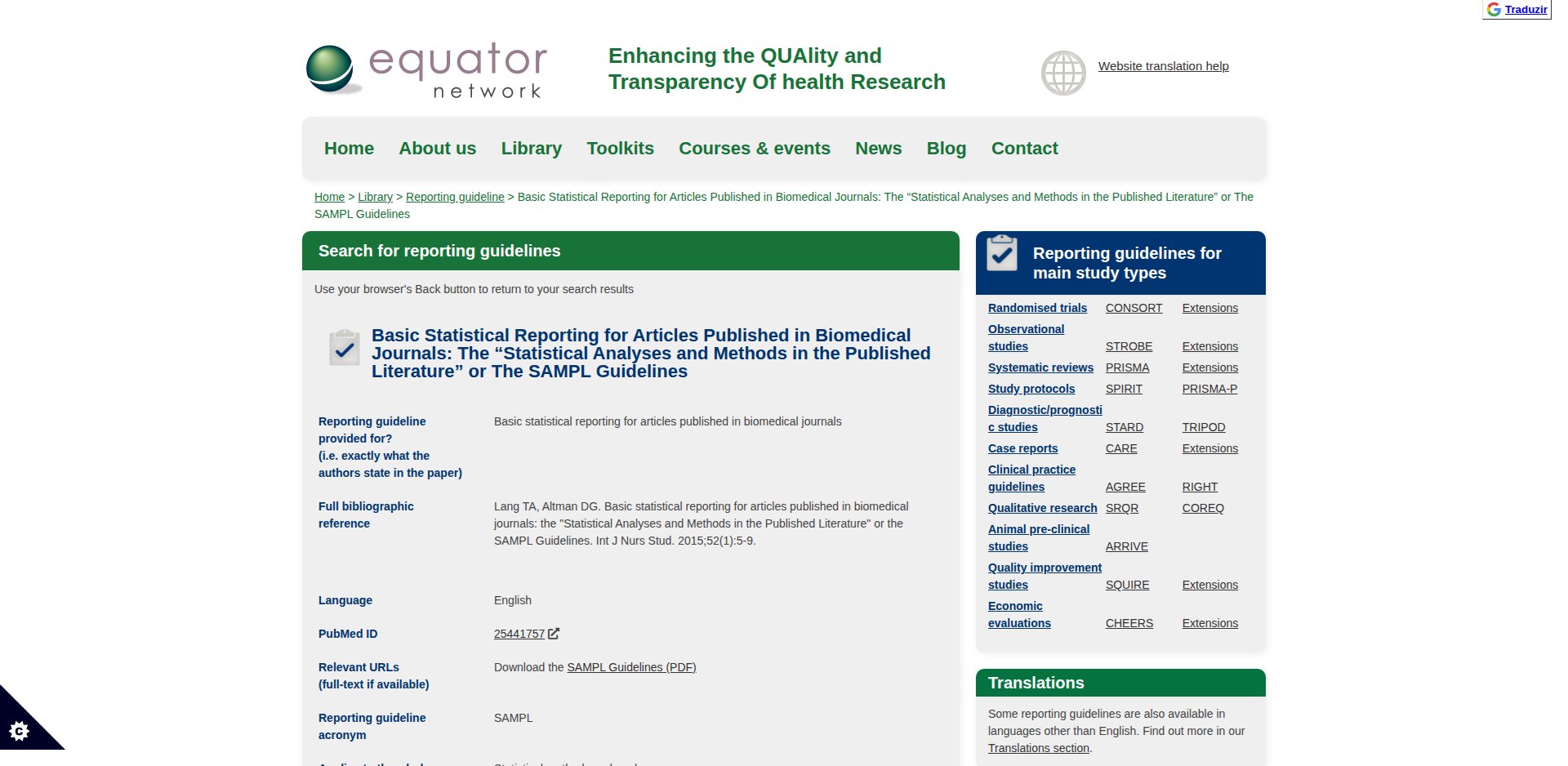 Página do SAMPL na EQUATOR Network, Statistical Analyses and Methods in the Published Literature